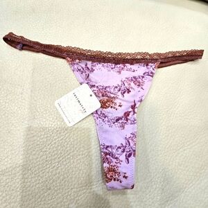 FREE PEOPLE Purple BROWN Floral Lace Trim Thong SIZE M